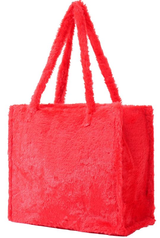 Pluche shopper van imitatiebont 36x29x13,5cm