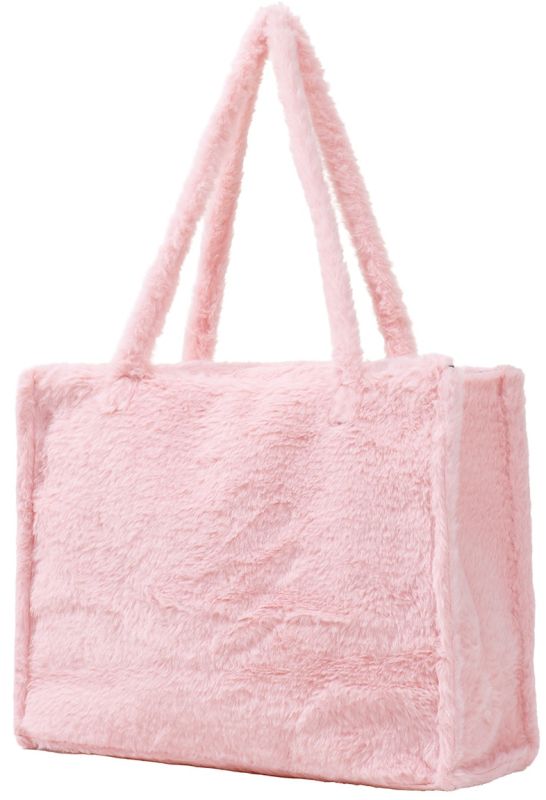 Pluche shopper van imitatiebont 36x29x13,5cm