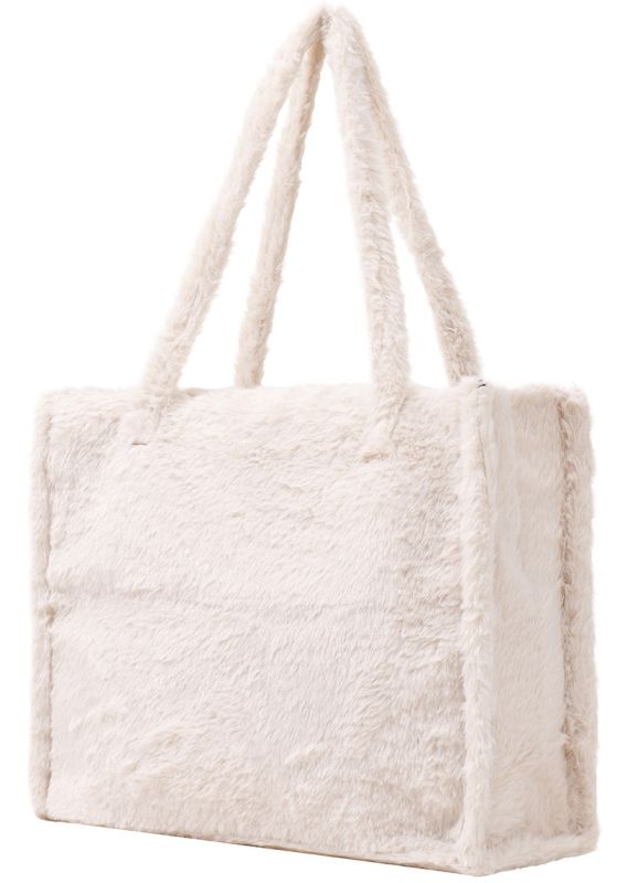 Pluche shopper van imitatiebont 36x29x13,5cm