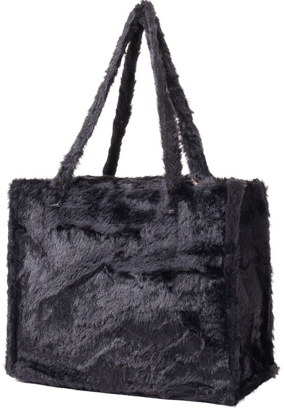 Pluche shopper van imitatiebont 36x29x13,5cm