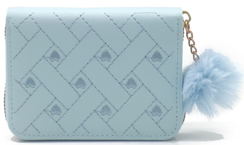 Portemonnee met geborduurde hartjes 12x9cm - Blauw