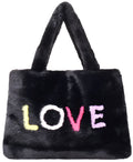 Fluffy Shopper Bag LOVE 45x33cm zwart