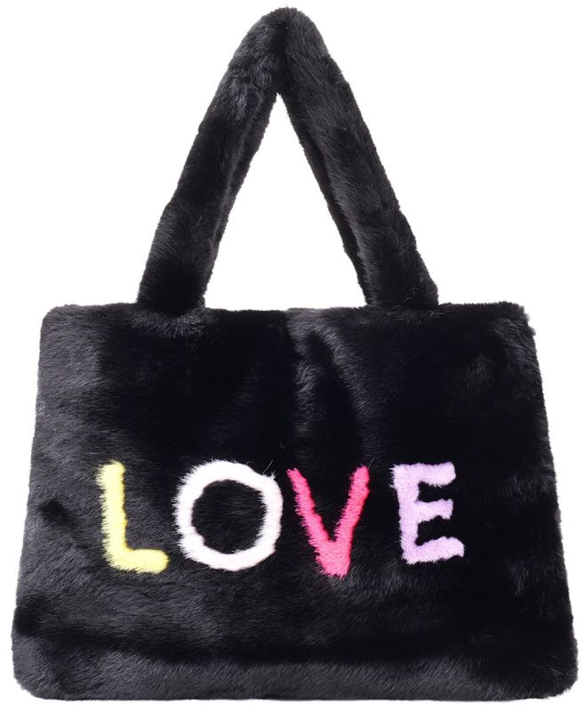 Fluffy Shopper Bag LOVE 45x33cm zwart