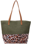 Strandtas geweven luipaardprint 47x36x13cm